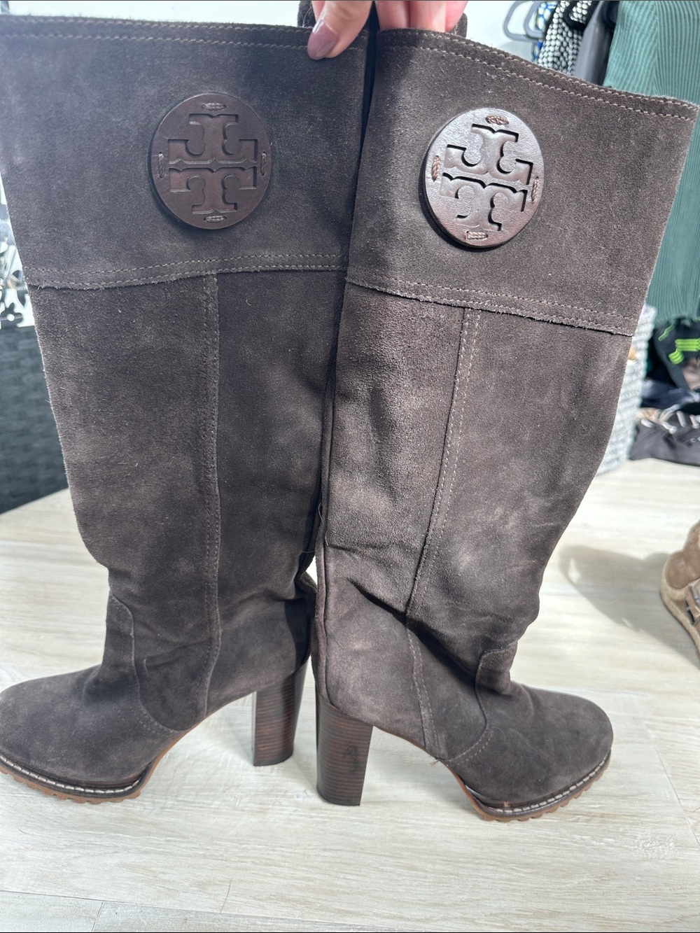 Tory Burch Dark Brown Suede Knee-High Heeled Boots
